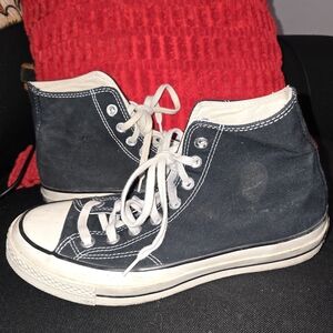 Classic High-Top Canvas Sneakers in Navy and White